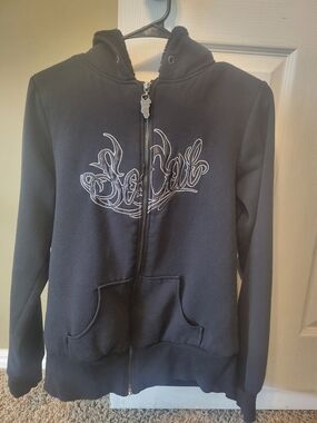SoCal Black Hooded Zip Jacket with Script Embroidery